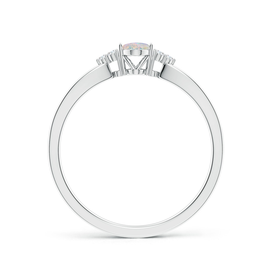 6x4mm AAAA Solitaire Oval Opal Split Shank Ring with Trio Diamonds in White Gold side-1