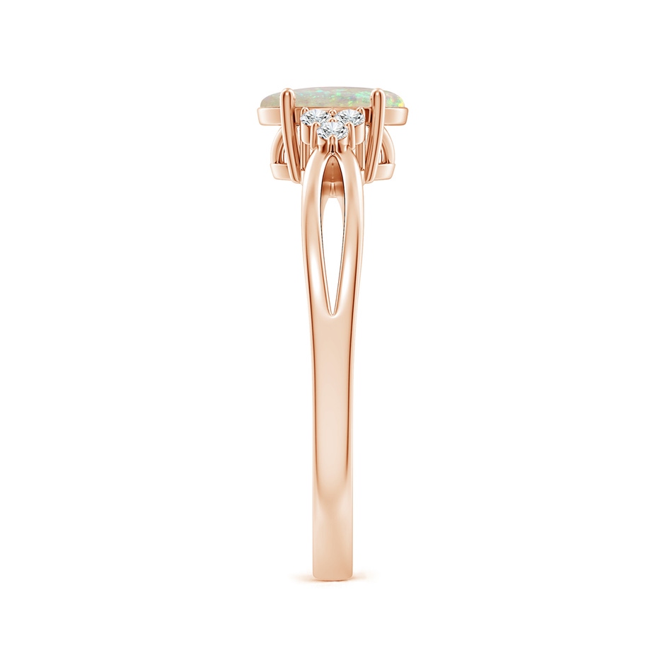 7x5mm AAA Solitaire Oval Opal Split Shank Ring with Trio Diamonds in Rose Gold side-2