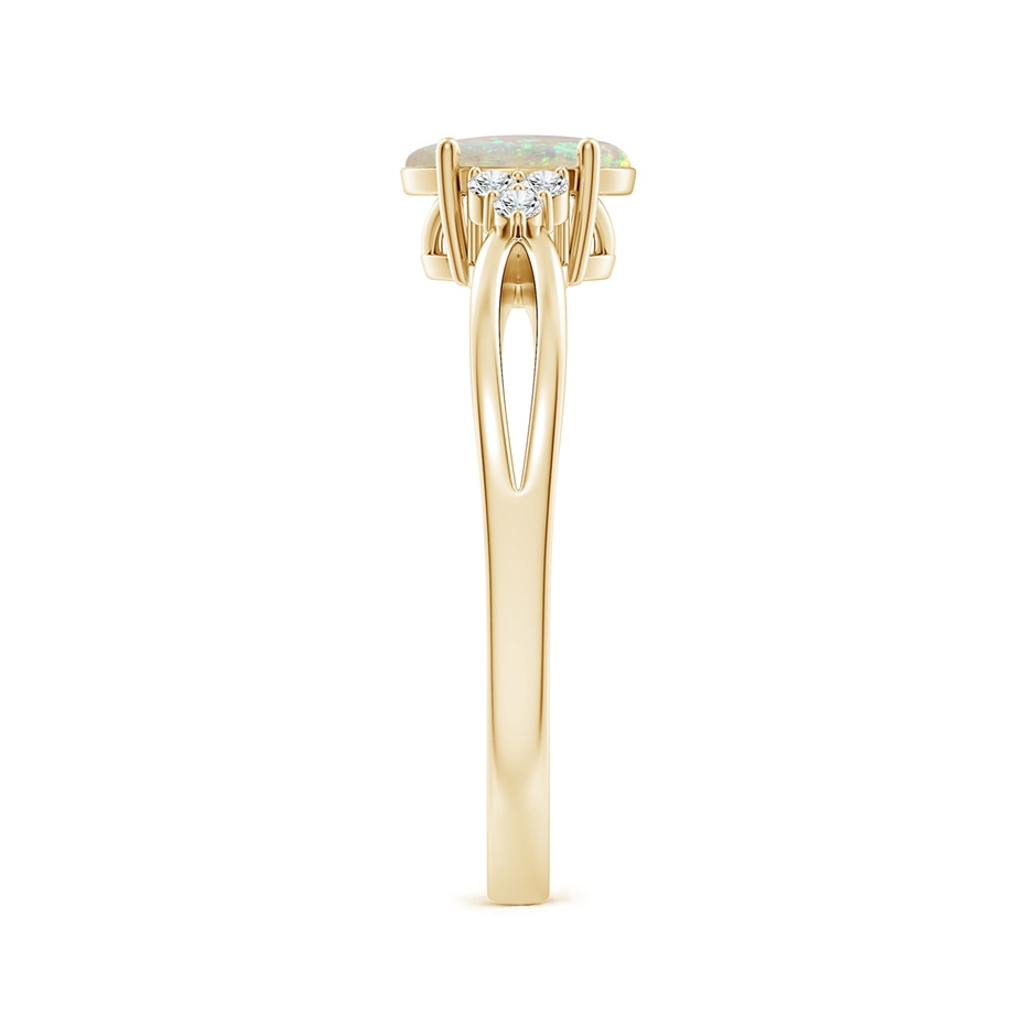 7x5mm AAA Solitaire Oval Opal Split Shank Ring with Trio Diamonds in Yellow Gold side-2