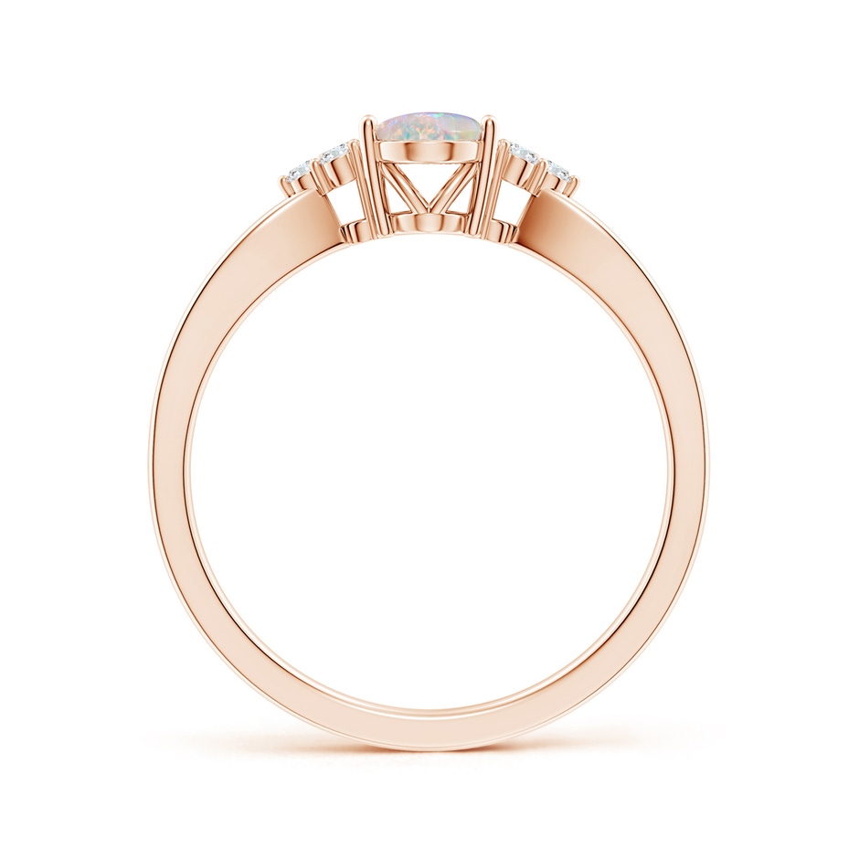 7x5mm AAAA Solitaire Oval Opal Split Shank Ring with Trio Diamonds in 10K Rose Gold side-1