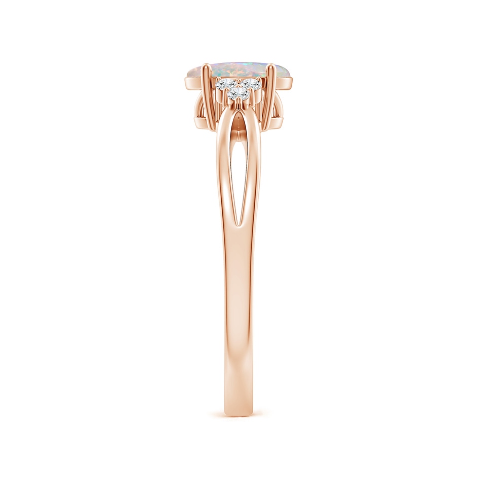 7x5mm AAAA Solitaire Oval Opal Split Shank Ring with Trio Diamonds in 10K Rose Gold side-2