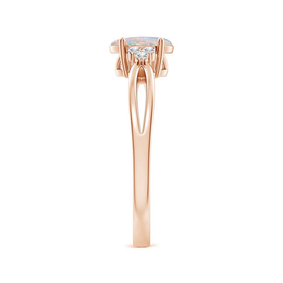 7x5mm AAAA Solitaire Oval Opal Split Shank Ring with Trio Diamonds in Rose Gold side-2