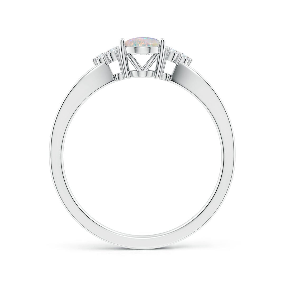 7x5mm AAAA Solitaire Oval Opal Split Shank Ring with Trio Diamonds in White Gold - side 3