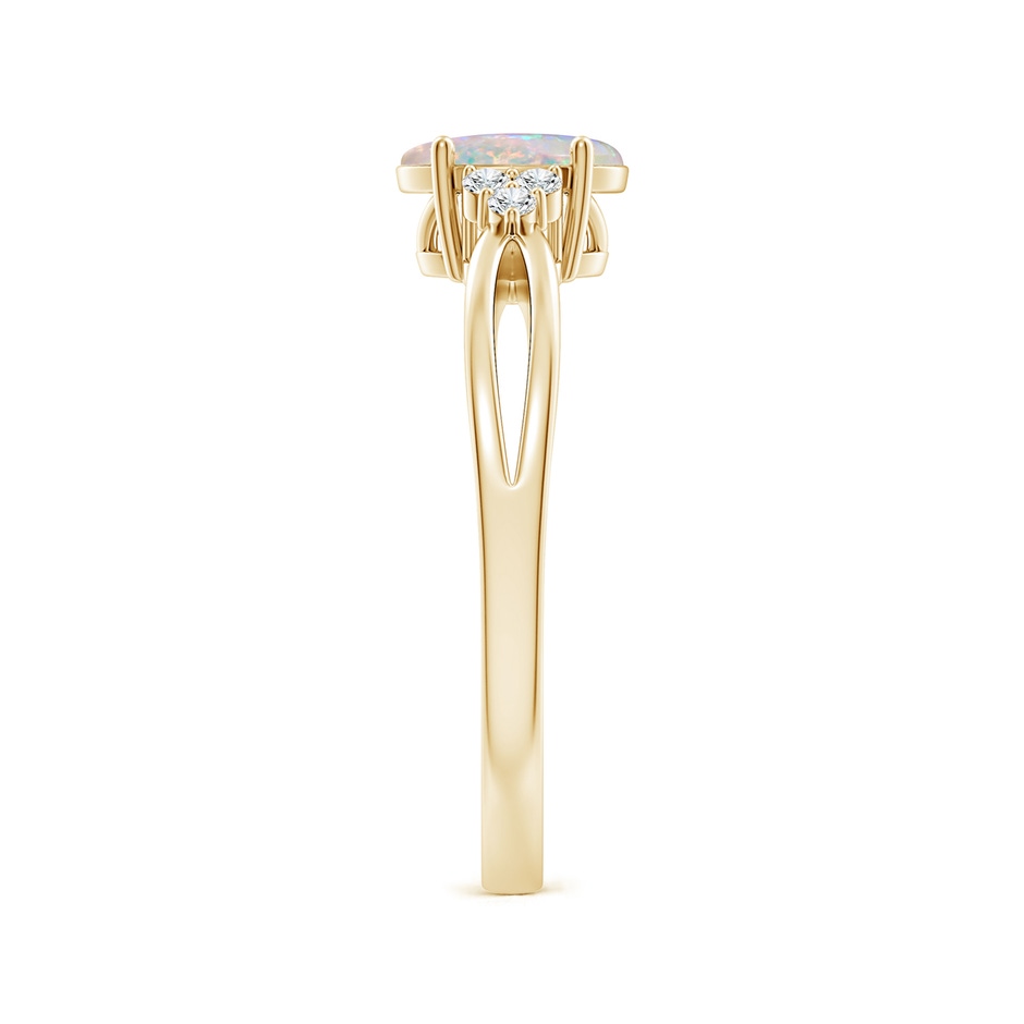7x5mm AAAA Solitaire Oval Opal Split Shank Ring with Trio Diamonds in Yellow Gold side-2