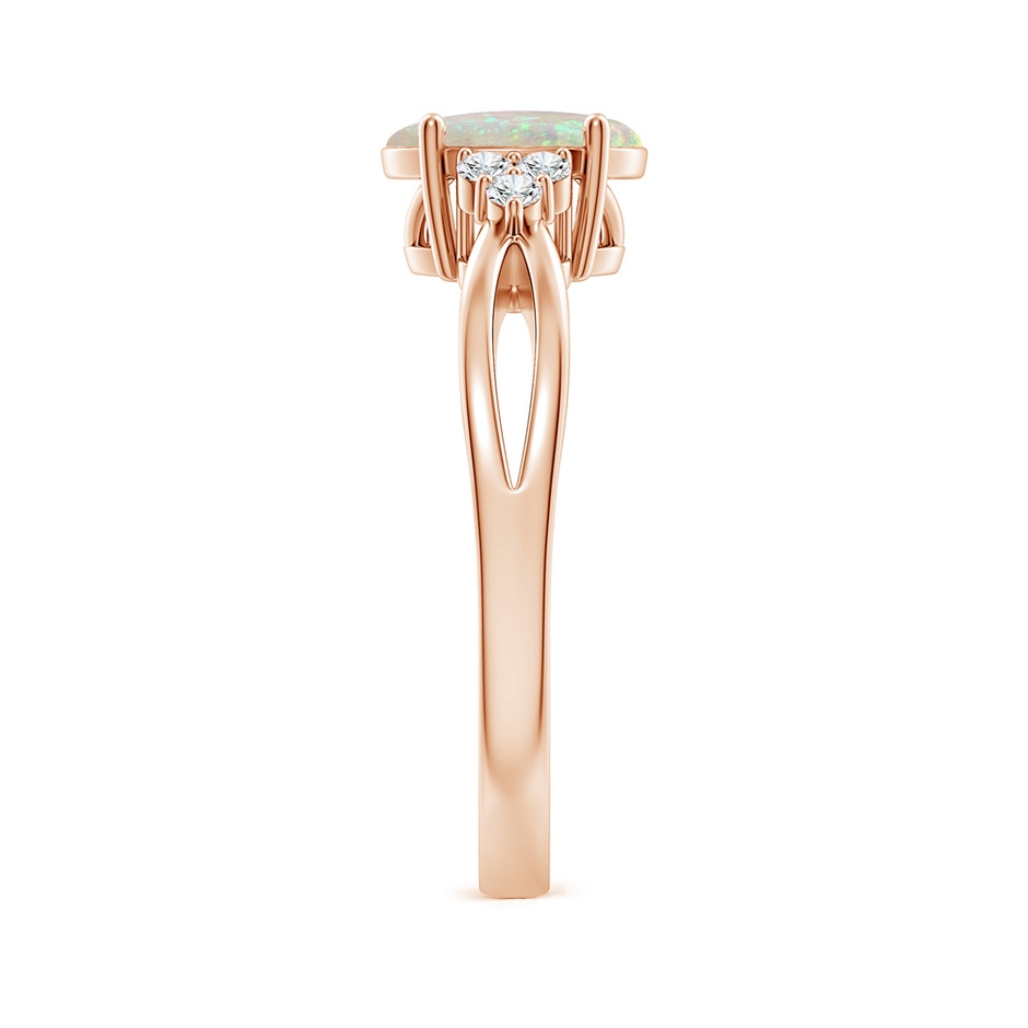 8x6mm AAA Solitaire Oval Opal Split Shank Ring with Trio Diamonds in Rose Gold side-2