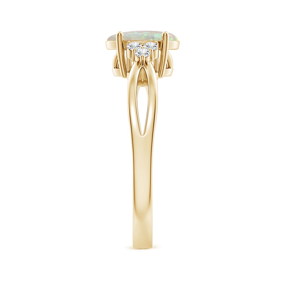 8x6mm AAA Solitaire Oval Opal Split Shank Ring with Trio Diamonds in Yellow Gold side-2