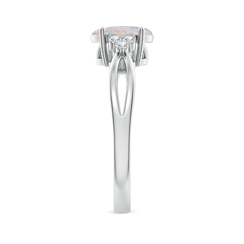 8x6mm AAAA Solitaire Oval Opal Split Shank Ring with Trio Diamonds in P950 Platinum Side-2