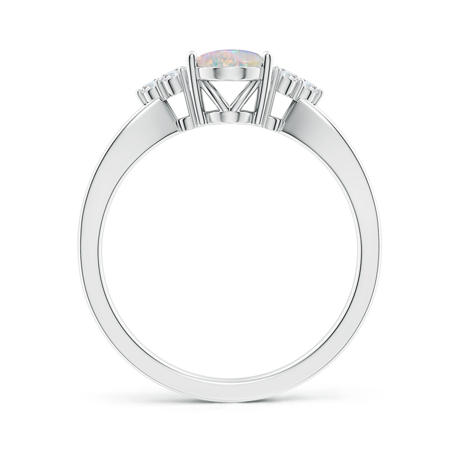 8x6mm AAAA Solitaire Oval Opal Split Shank Ring with Trio Diamonds in White Gold side-1