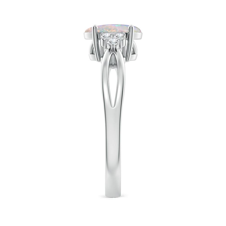 8x6mm AAAA Solitaire Oval Opal Split Shank Ring with Trio Diamonds in White Gold side-2