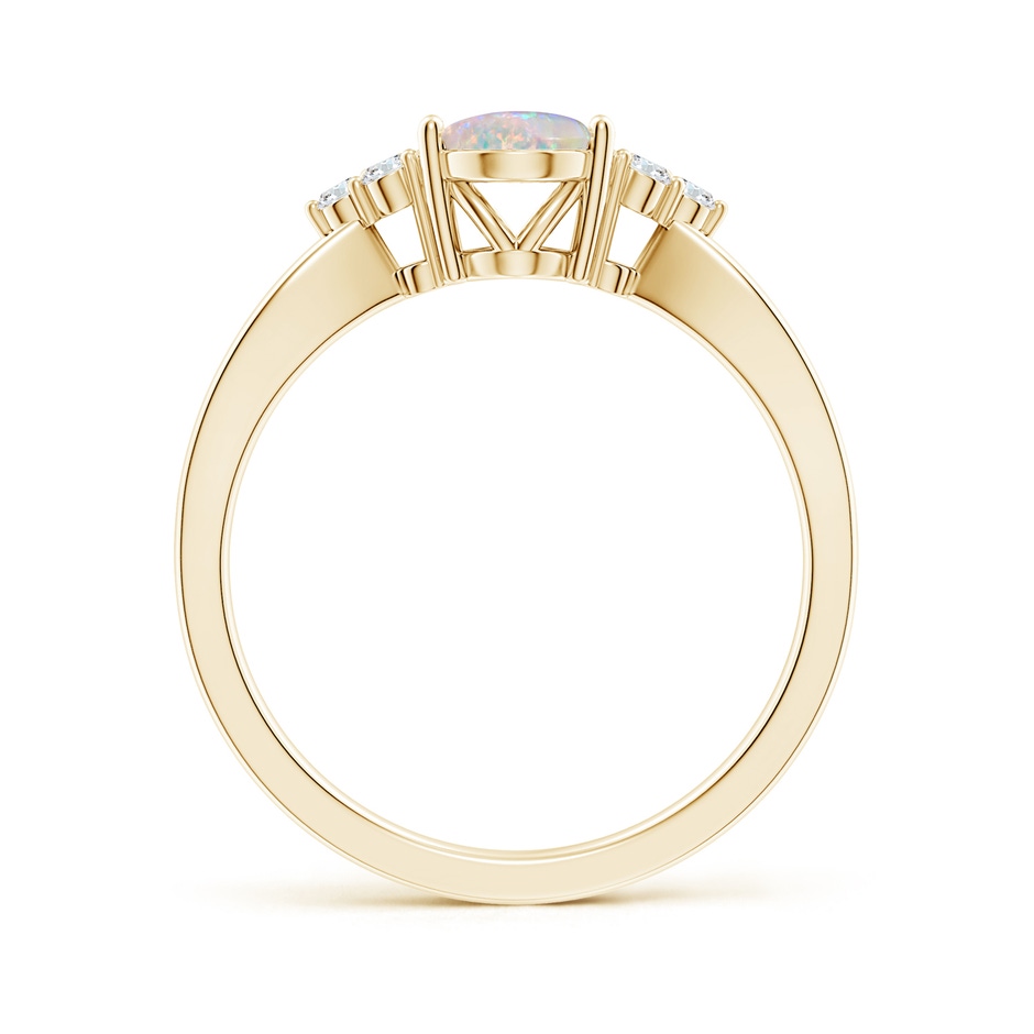 8x6mm AAAA Solitaire Oval Opal Split Shank Ring with Trio Diamonds in Yellow Gold side-1