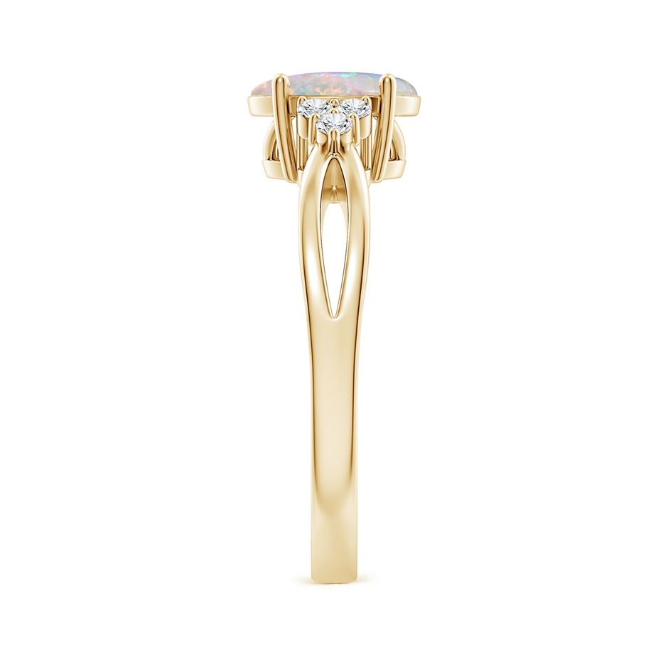 8x6mm AAAA Solitaire Oval Opal Split Shank Ring with Trio Diamonds in Yellow Gold side-2