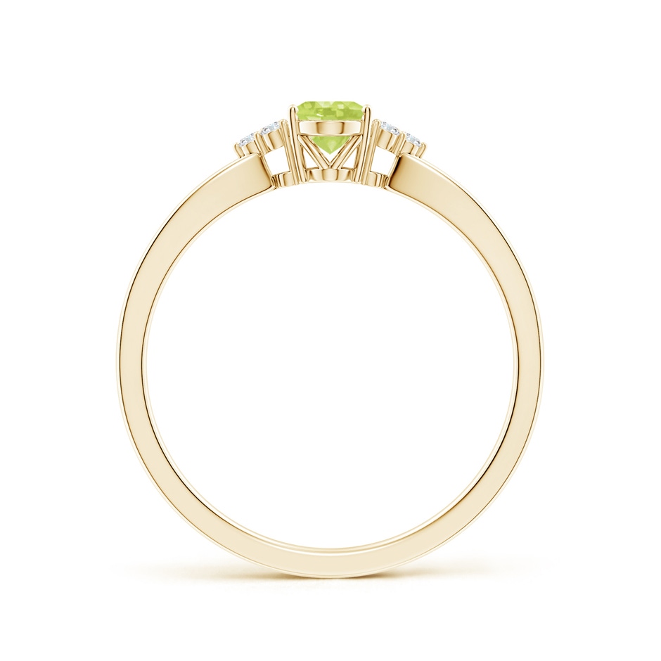 6x4mm A Solitaire Oval Peridot Split Shank Ring with Trio Diamonds in Yellow Gold side-1