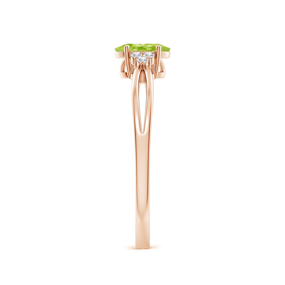 6x4mm AA Solitaire Oval Peridot Split Shank Ring with Trio Diamonds in Rose Gold side-2