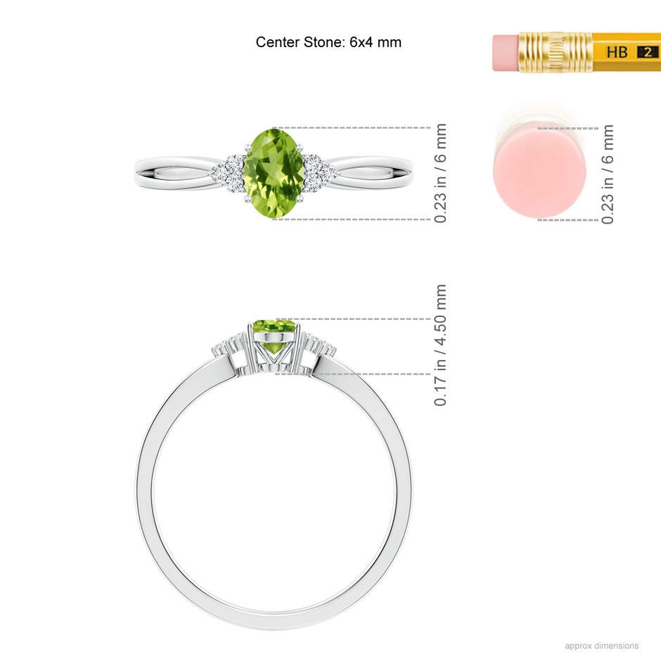 6x4mm AAA Solitaire Oval Peridot Split Shank Ring with Trio Diamonds in 9K White Gold product image