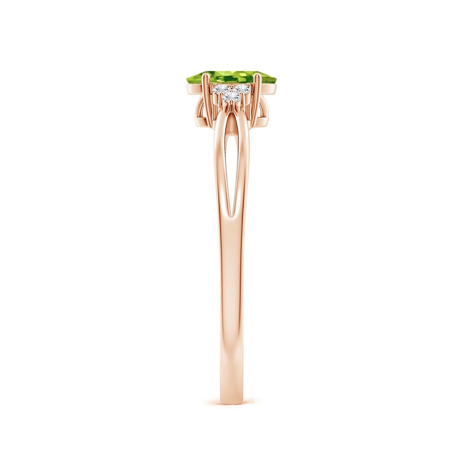 6x4mm AAA Solitaire Oval Peridot Split Shank Ring with Trio Diamonds in Rose Gold side-2