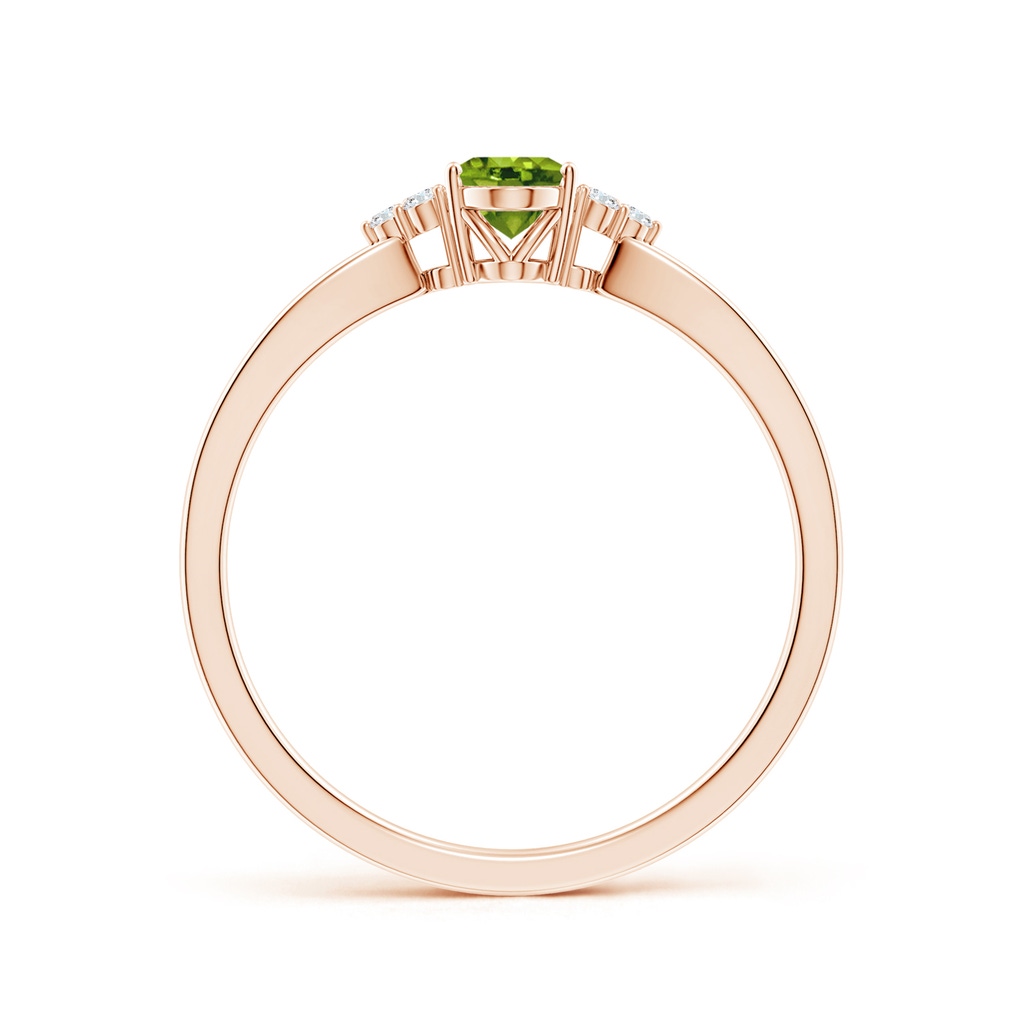 6x4mm AAAA Solitaire Oval Peridot Split Shank Ring with Trio Diamonds in Rose Gold Side-1