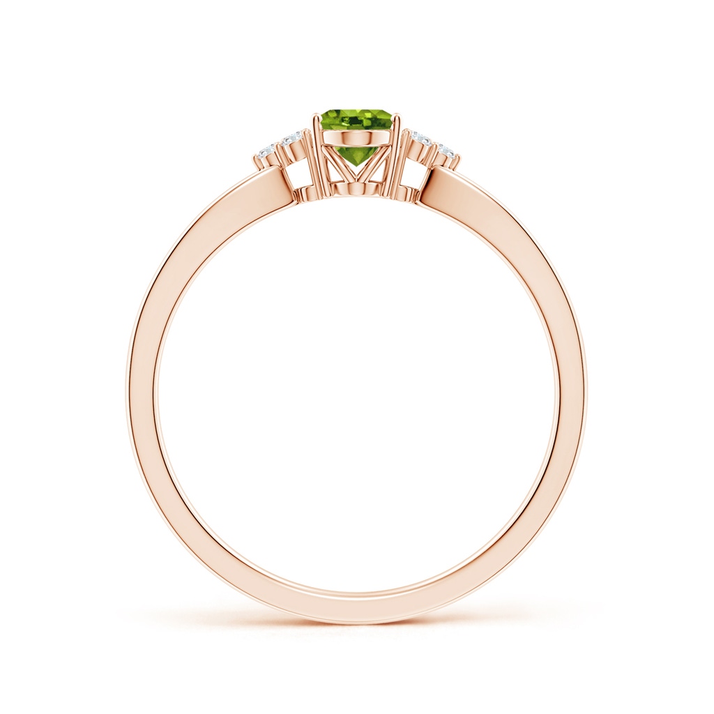 6x4mm AAAA Solitaire Oval Peridot Split Shank Ring with Trio Diamonds in Rose Gold - side_1