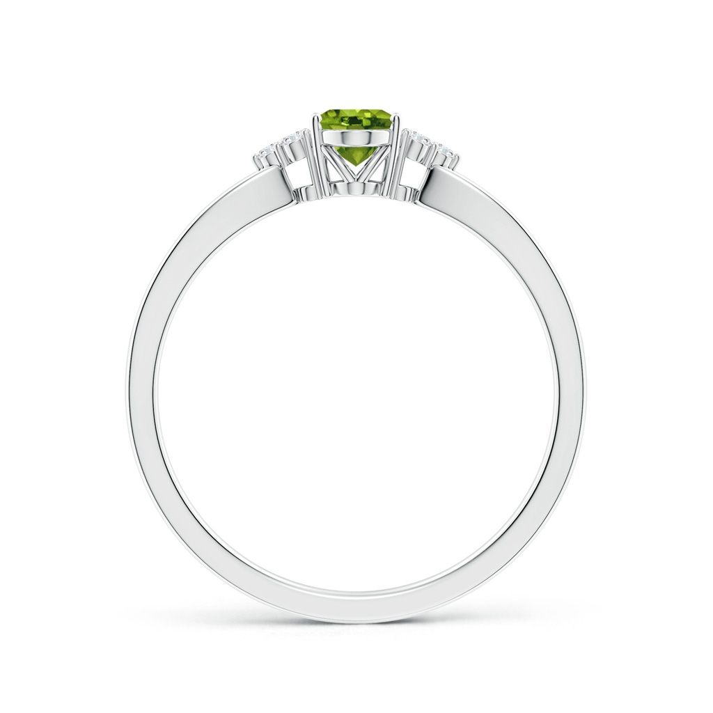 6x4mm AAAA Solitaire Oval Peridot Split Shank Ring with Trio Diamonds in White Gold Side-1