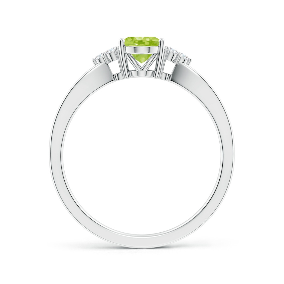 7x5mm AA Solitaire Oval Peridot Split Shank Ring with Trio Diamonds in White Gold side-1