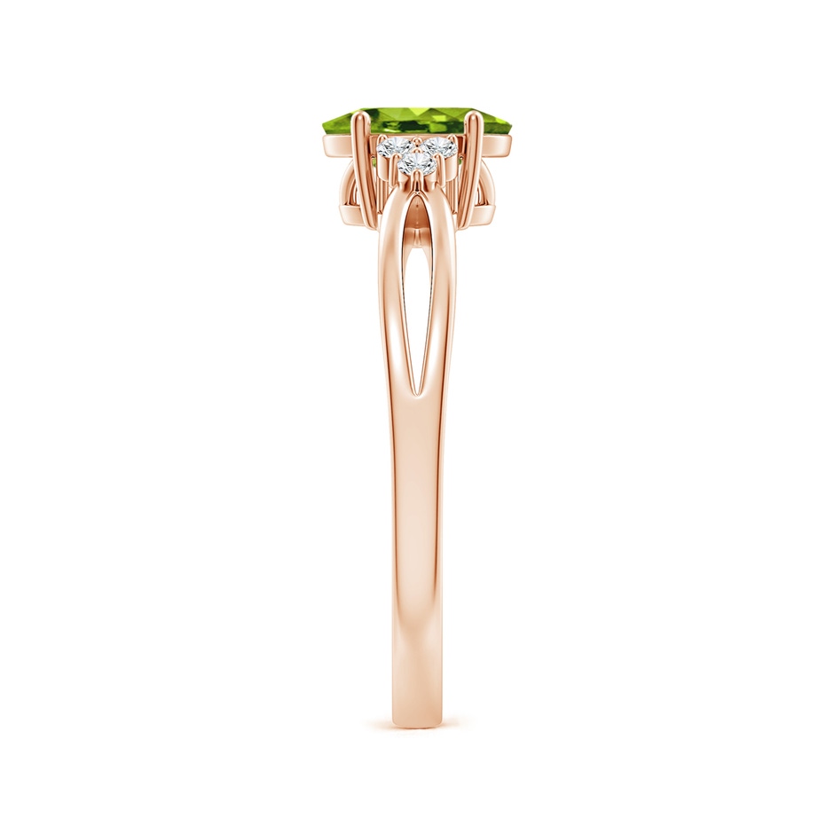 7x5mm AAAA Solitaire Oval Peridot Split Shank Ring with Trio Diamonds in Rose Gold side-2