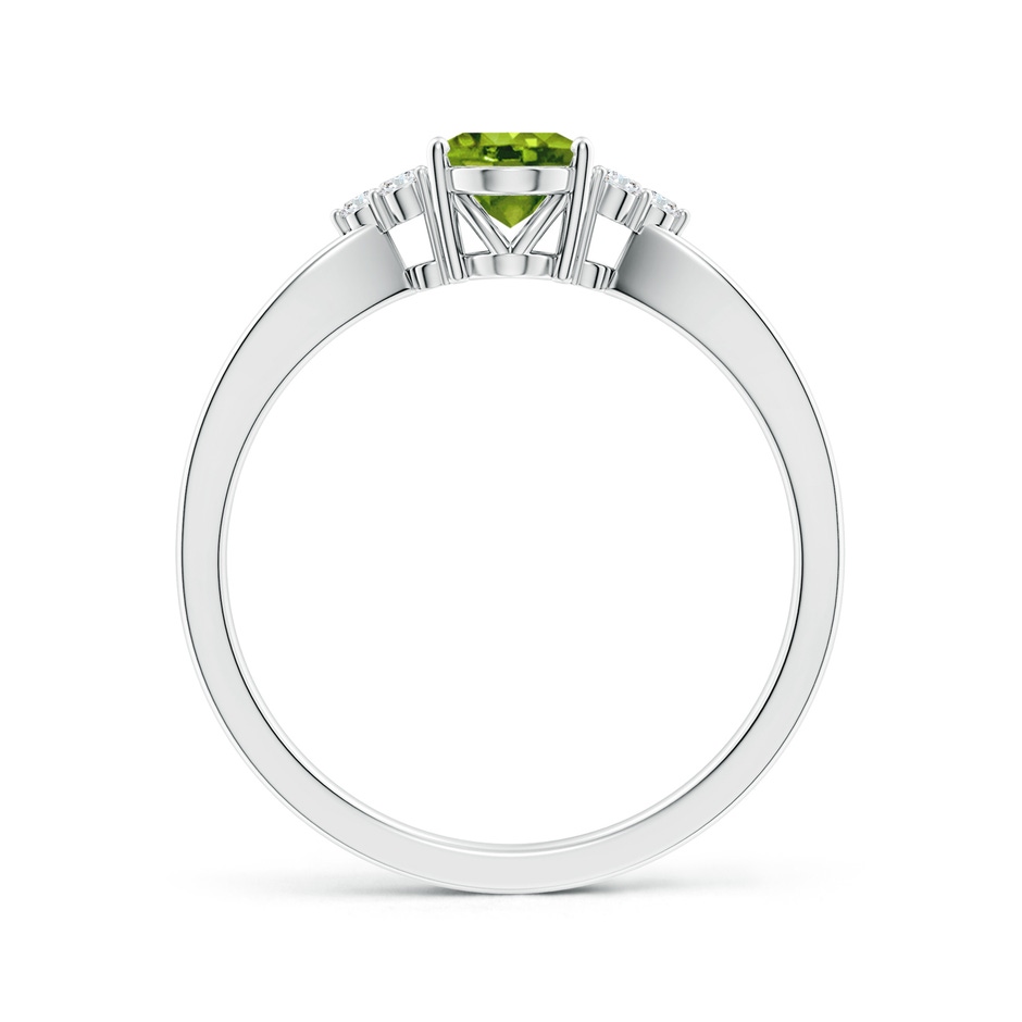 7x5mm AAAA Solitaire Oval Peridot Split Shank Ring with Trio Diamonds in White Gold side-1