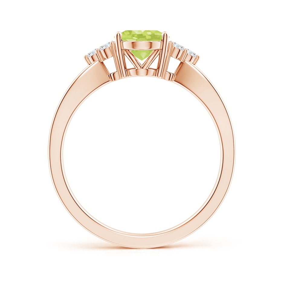 8x6mm A Solitaire Oval Peridot Split Shank Ring with Trio Diamonds in Rose Gold side-1