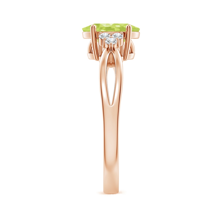 8x6mm A Solitaire Oval Peridot Split Shank Ring with Trio Diamonds in Rose Gold side-2