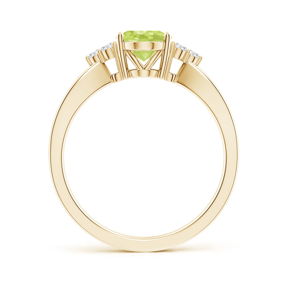 8x6mm A Solitaire Oval Peridot Split Shank Ring with Trio Diamonds in Yellow Gold side-1