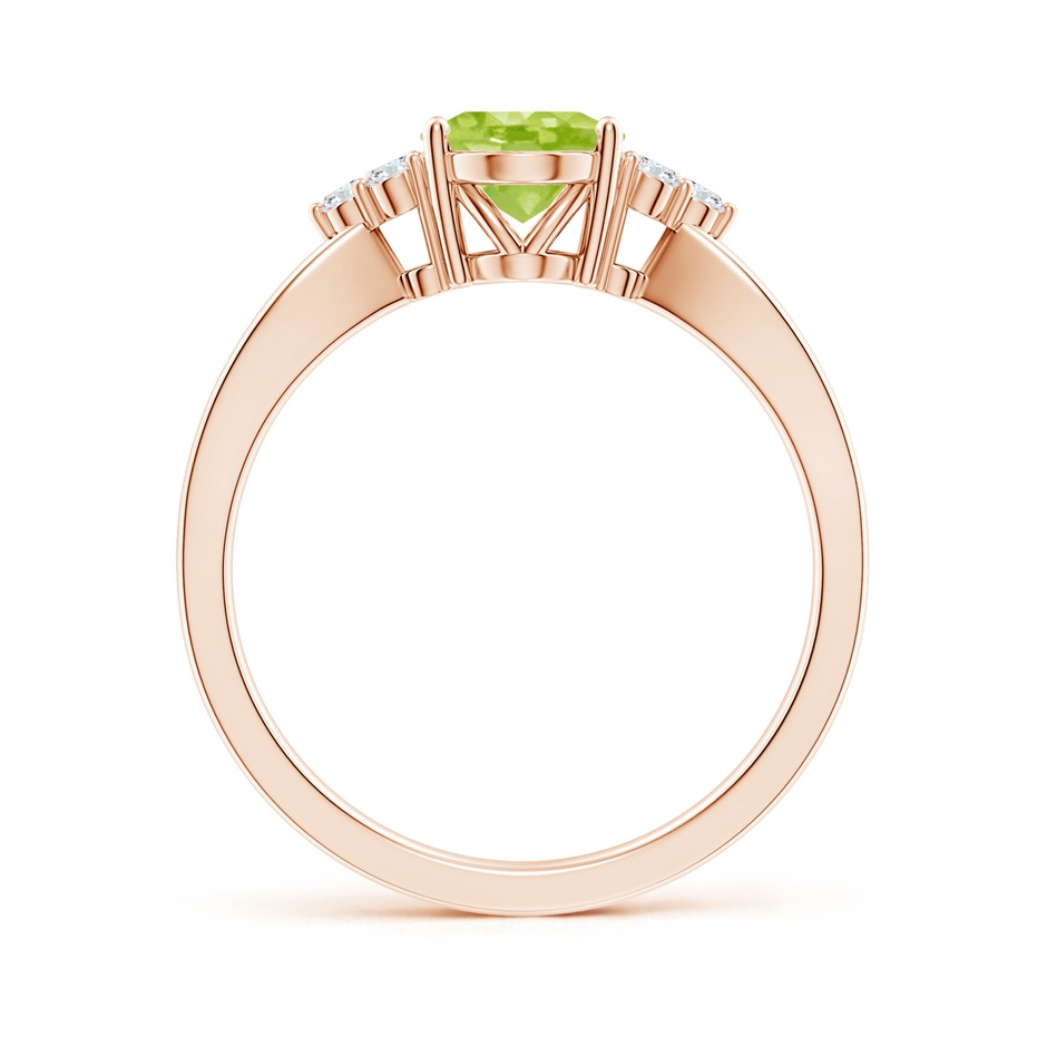 8x6mm AA Solitaire Oval Peridot Split Shank Ring with Trio Diamonds in Rose Gold side-1