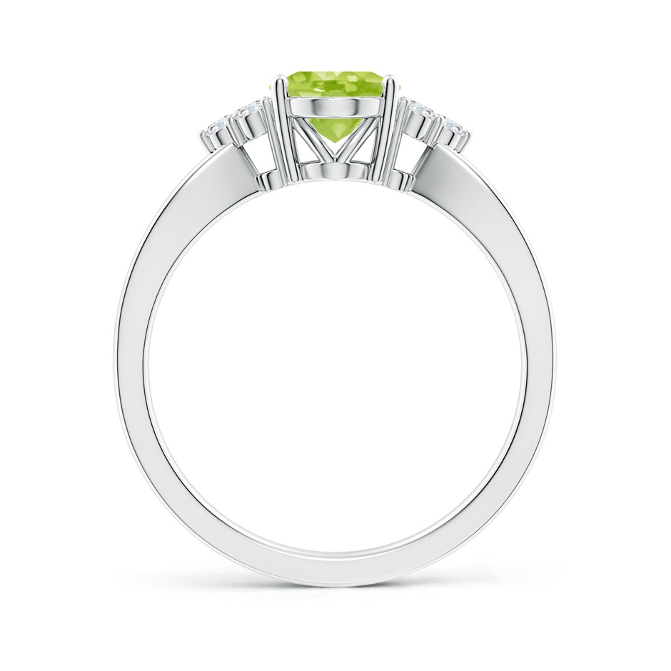 8x6mm AA Solitaire Oval Peridot Split Shank Ring with Trio Diamonds in White Gold side-1