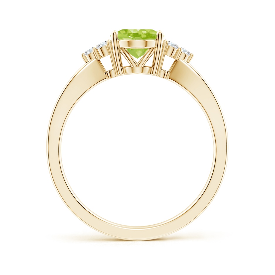 8x6mm AA Solitaire Oval Peridot Split Shank Ring with Trio Diamonds in Yellow Gold side-1