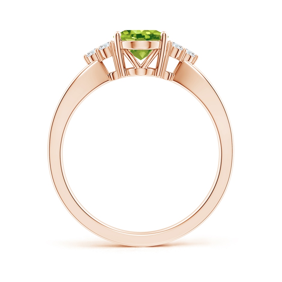 8x6mm AAA Solitaire Oval Peridot Split Shank Ring with Trio Diamonds in Rose Gold side-1