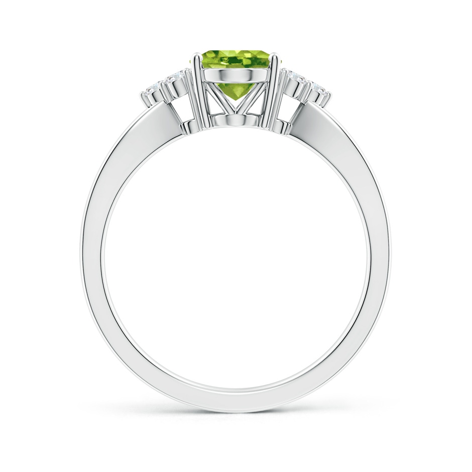 8x6mm AAA Solitaire Oval Peridot Split Shank Ring with Trio Diamonds in White Gold side-1