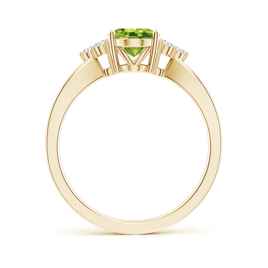 8x6mm AAA Solitaire Oval Peridot Split Shank Ring with Trio Diamonds in Yellow Gold side-1