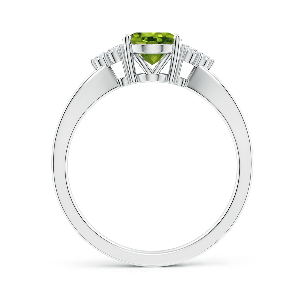 8x6mm AAAA Solitaire Oval Peridot Split Shank Ring with Trio Diamonds in White Gold - side_1