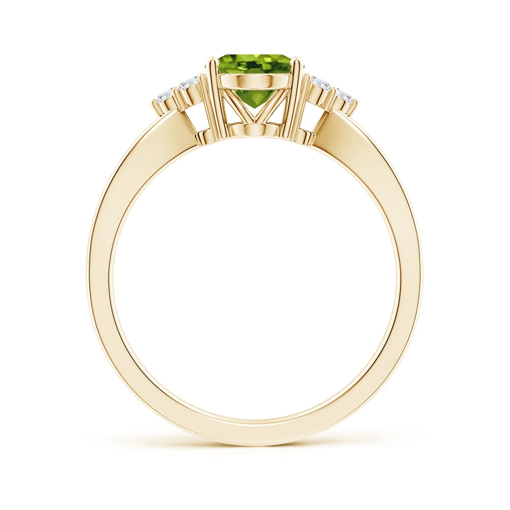 8x6mm AAAA Solitaire Oval Peridot Split Shank Ring with Trio Diamonds in Yellow Gold - side_1