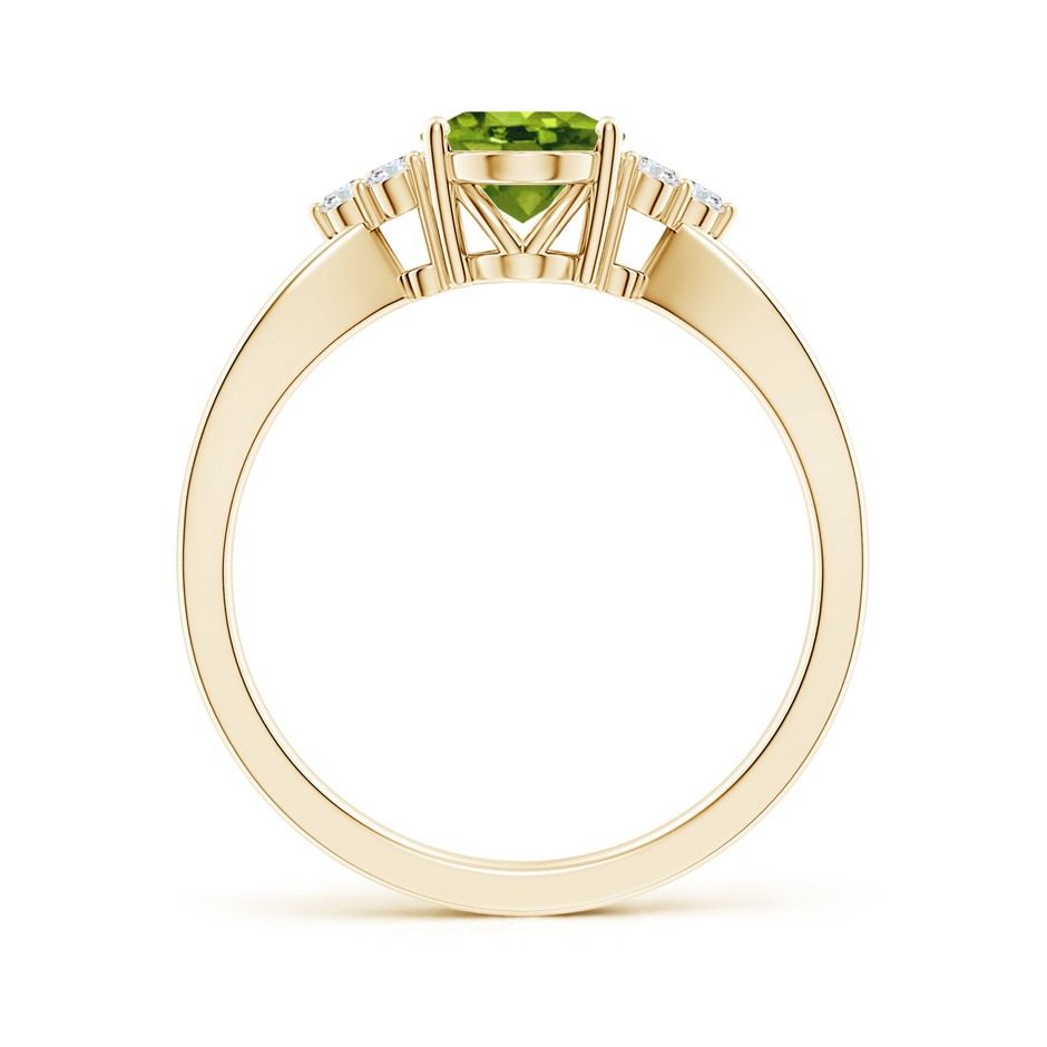 8x6mm AAAA Solitaire Oval Peridot Split Shank Ring with Trio Diamonds in Yellow Gold side-1