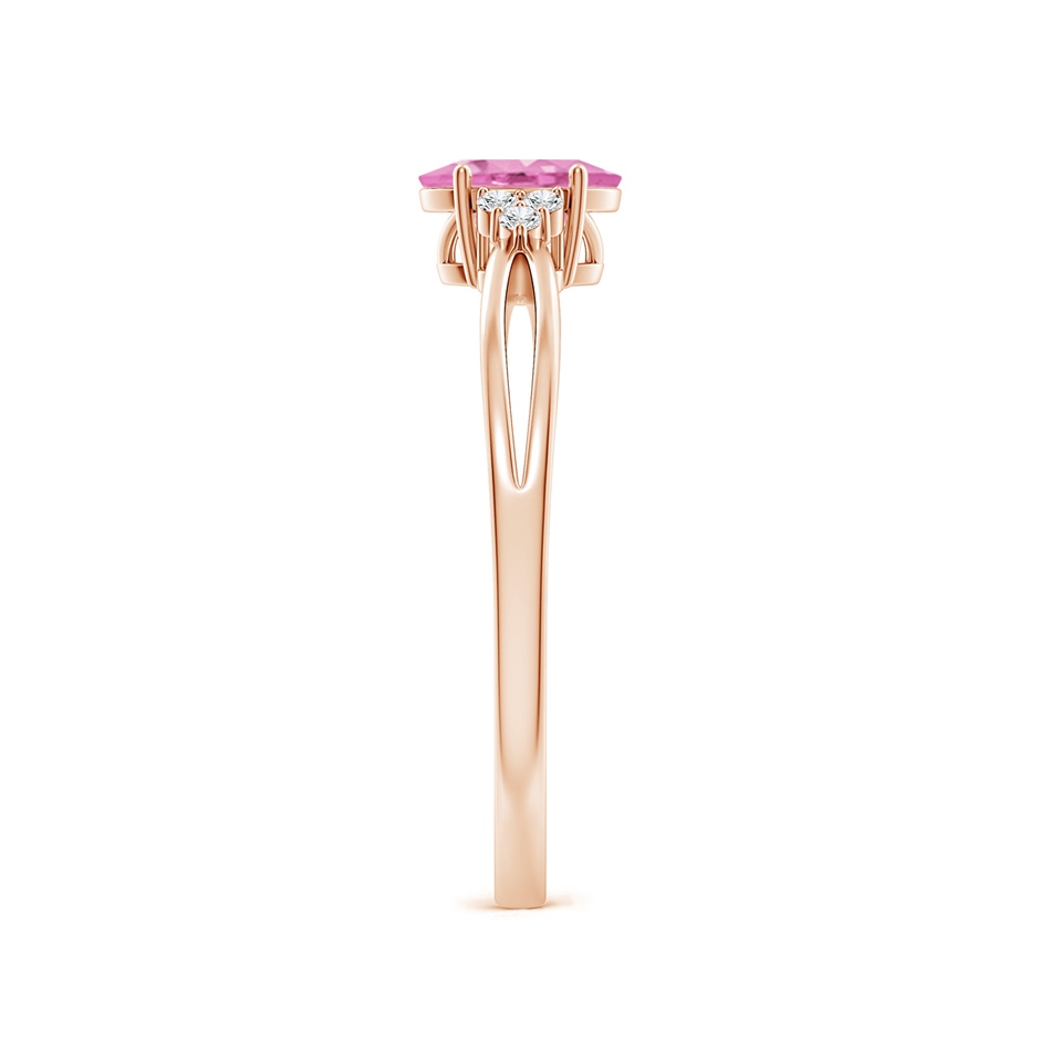 6x4mm A Oval Pink Sapphire Split Shank Ring with Trio Diamonds in Rose Gold side-2