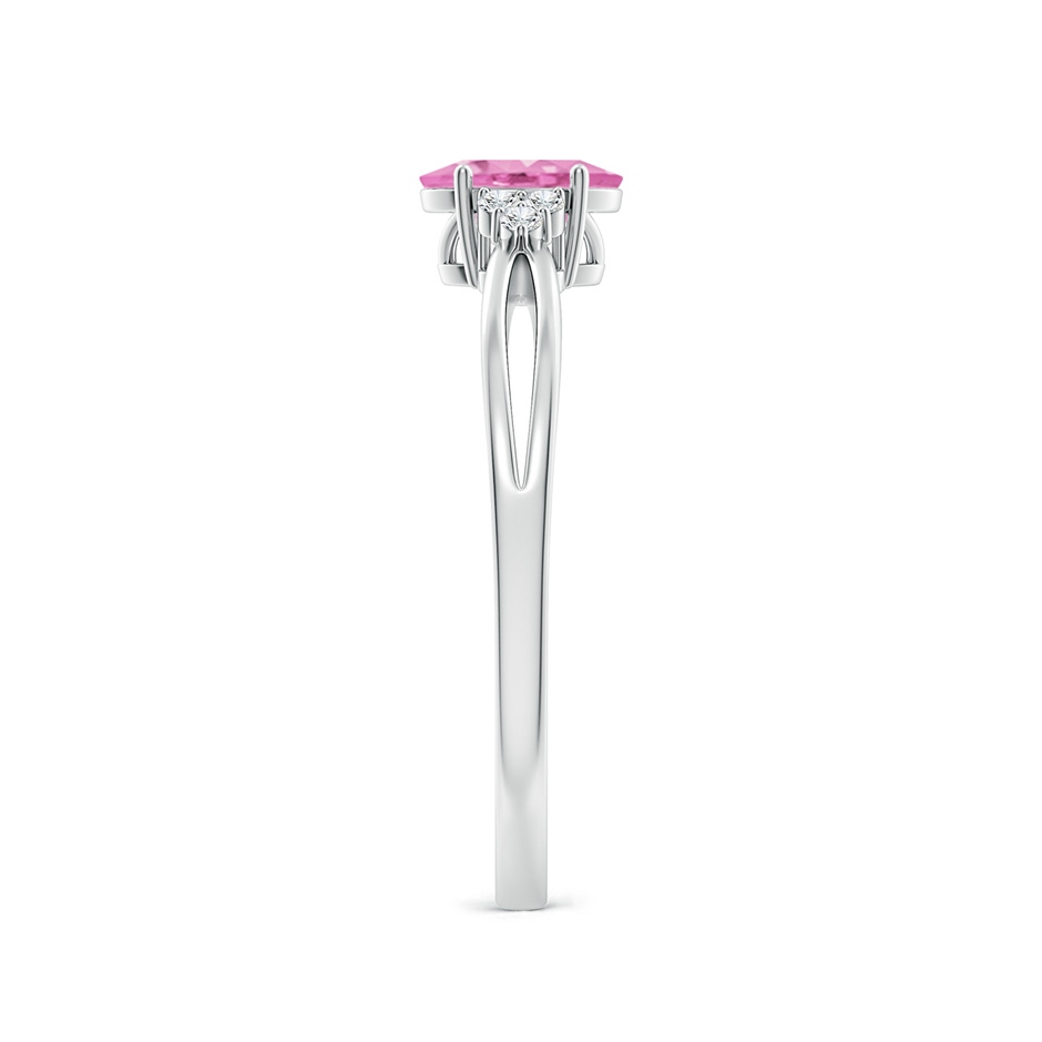6x4mm A Oval Pink Sapphire Split Shank Ring with Trio Diamonds in White Gold side-2