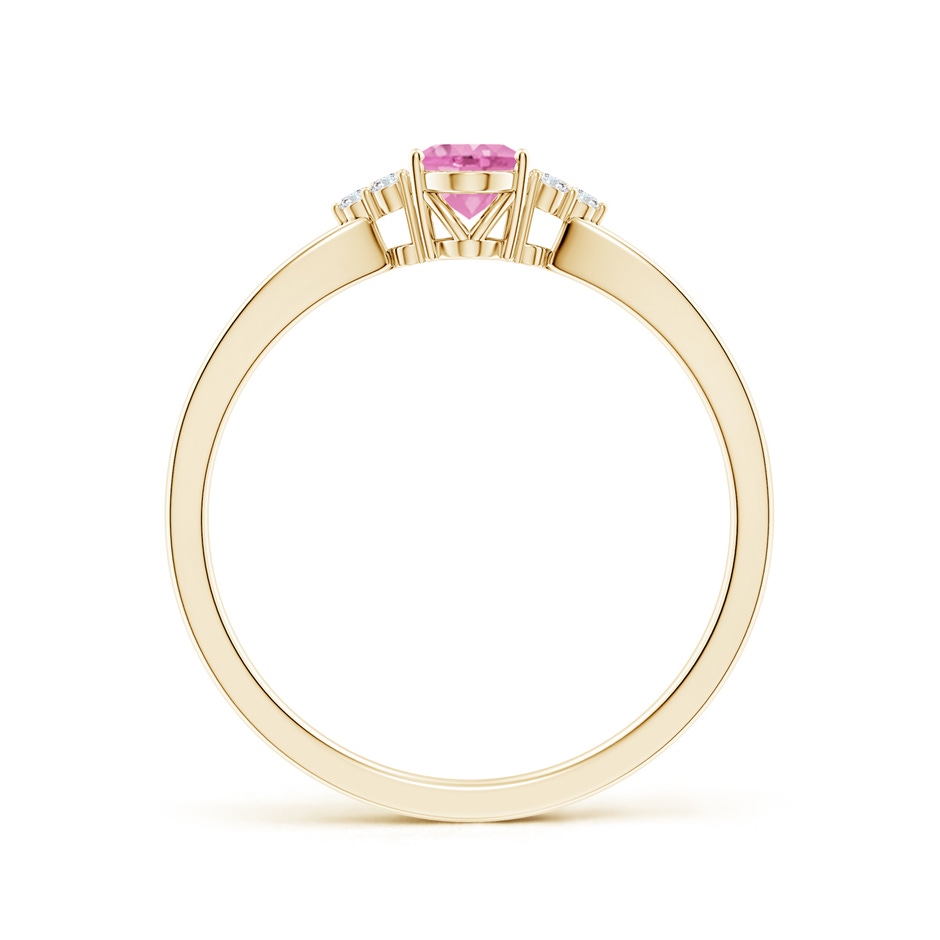6x4mm A Oval Pink Sapphire Split Shank Ring with Trio Diamonds in Yellow Gold side-1