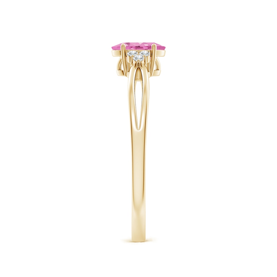 6x4mm A Oval Pink Sapphire Split Shank Ring with Trio Diamonds in Yellow Gold side-2