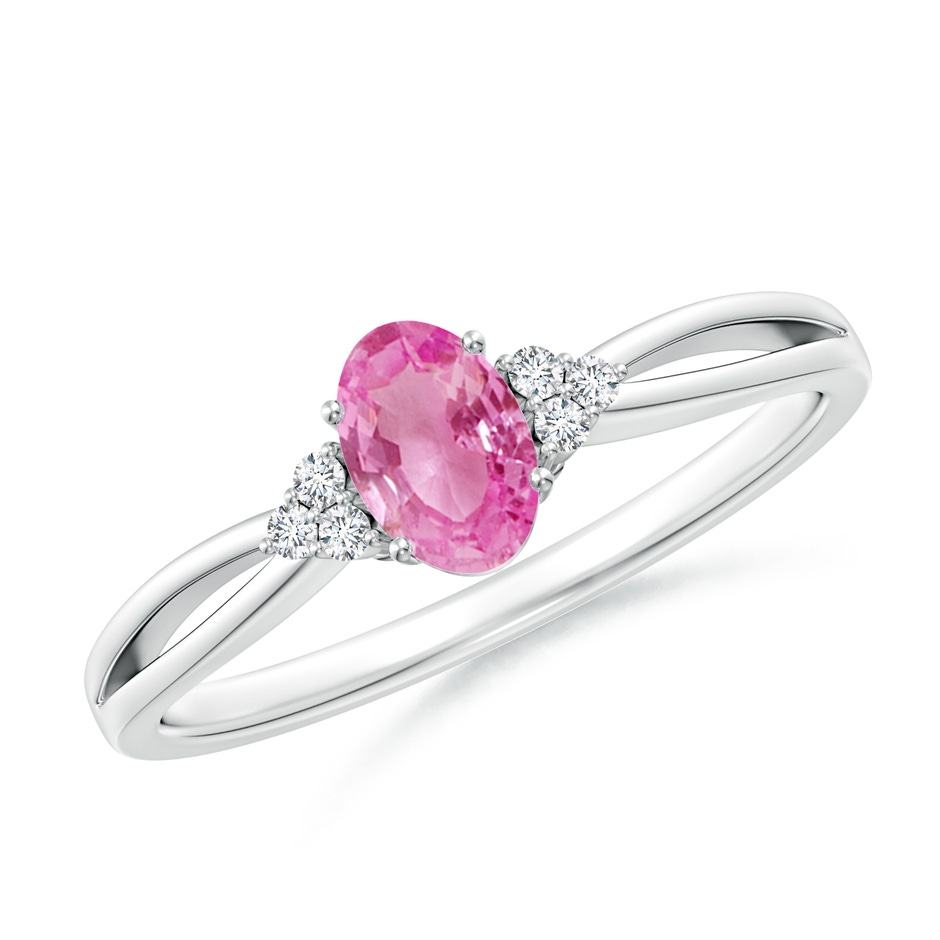 6x4mm AA Oval Pink Sapphire Split Shank Ring with Trio Diamonds in P950 Platinum 