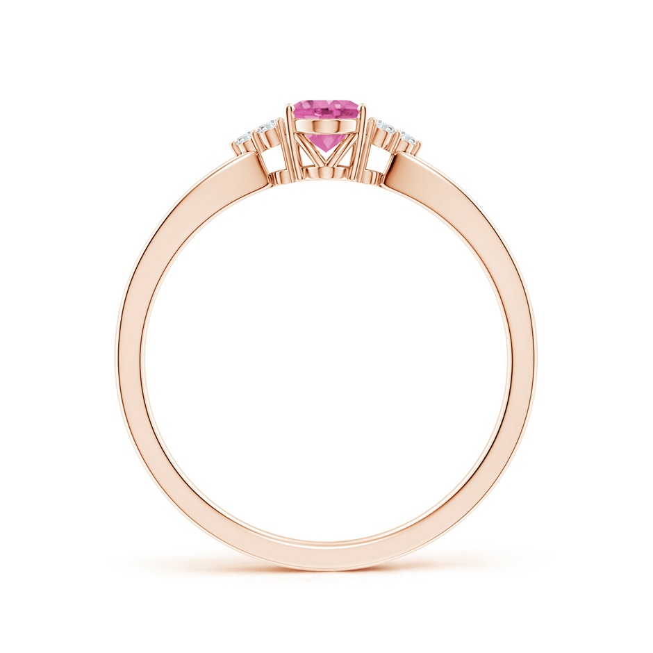 6x4mm AA Oval Pink Sapphire Split Shank Ring with Trio Diamonds in Rose Gold side-1