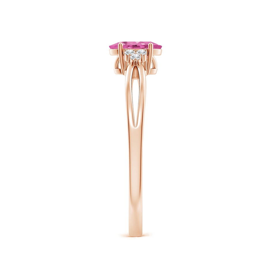 6x4mm AA Oval Pink Sapphire Split Shank Ring with Trio Diamonds in Rose Gold side-2
