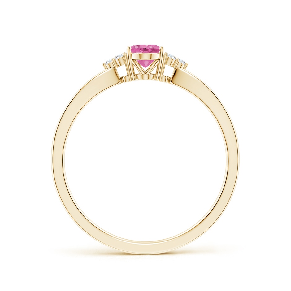 6x4mm AA Oval Pink Sapphire Split Shank Ring with Trio Diamonds in Yellow Gold side-1