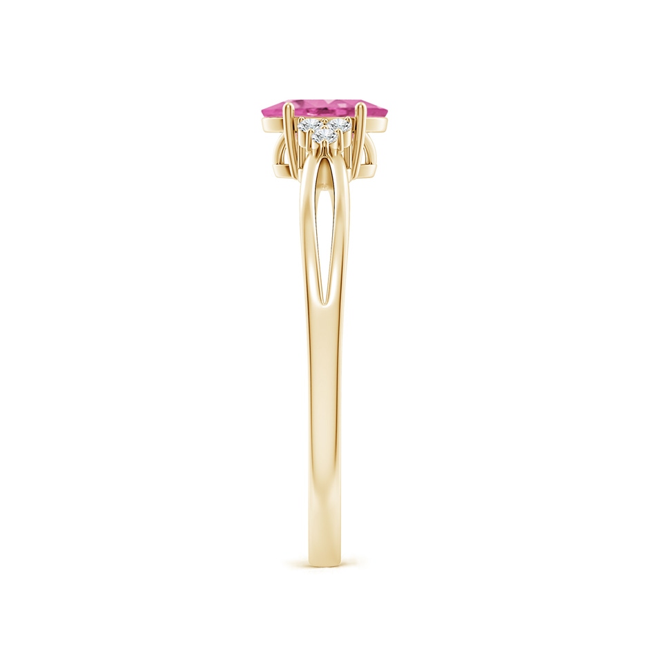 6x4mm AA Oval Pink Sapphire Split Shank Ring with Trio Diamonds in Yellow Gold side-2