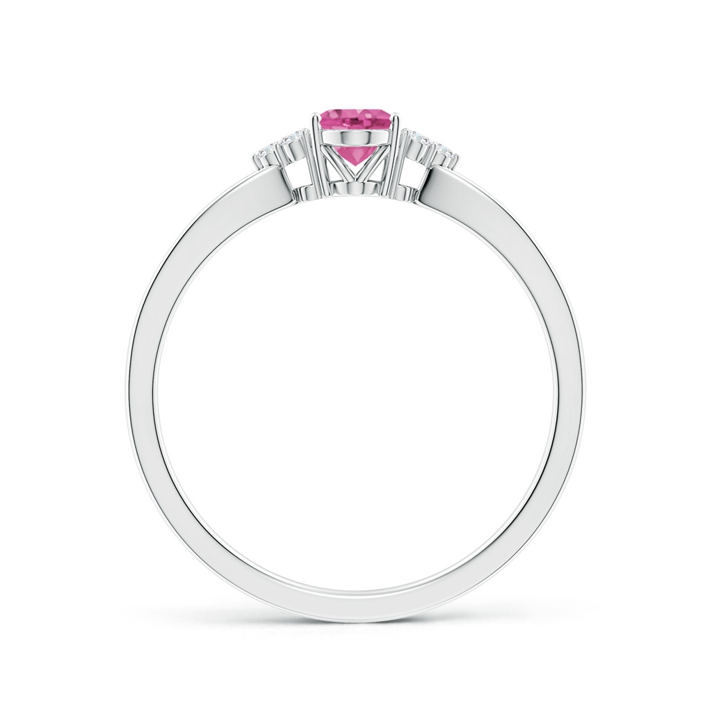 6x4mm AAA Oval Pink Sapphire Split Shank Ring with Trio Diamonds in White Gold Side-1