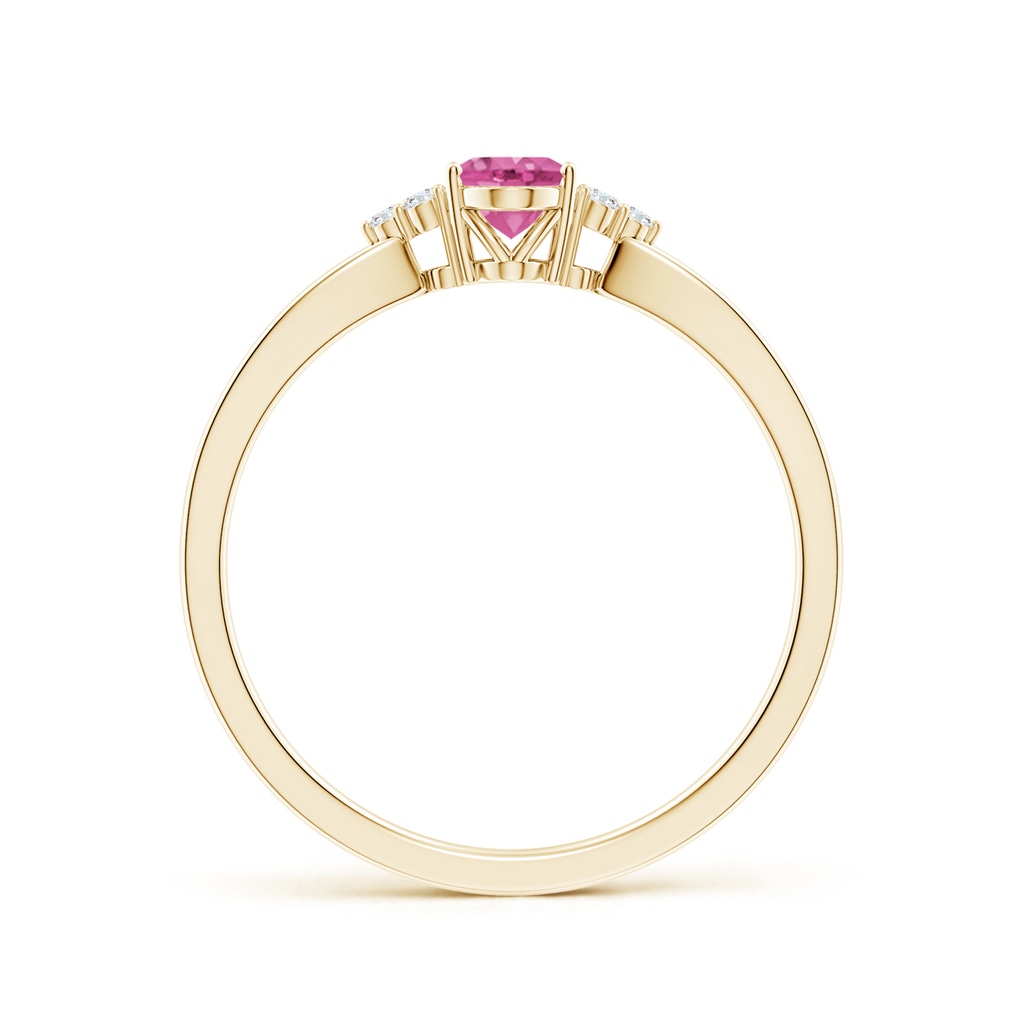 6x4mm AAA Oval Pink Sapphire Split Shank Ring with Trio Diamonds in Yellow Gold Side-1