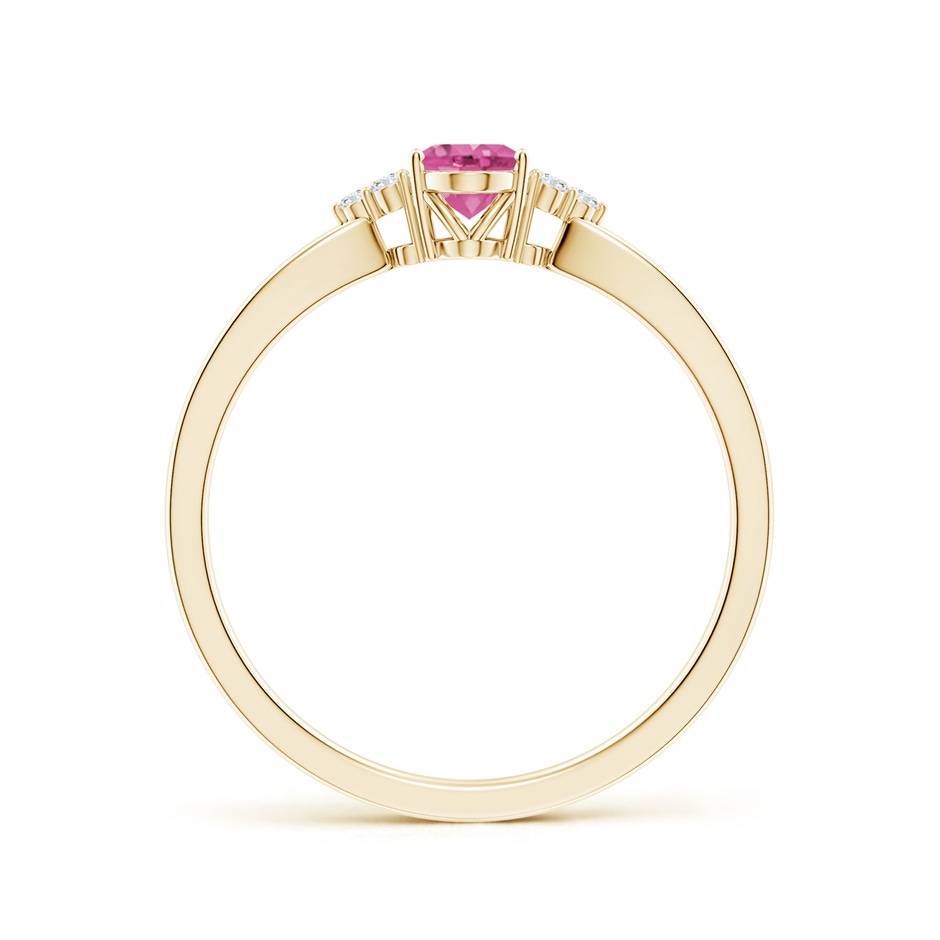 6x4mm AAA Oval Pink Sapphire Split Shank Ring with Trio Diamonds in Yellow Gold side-1