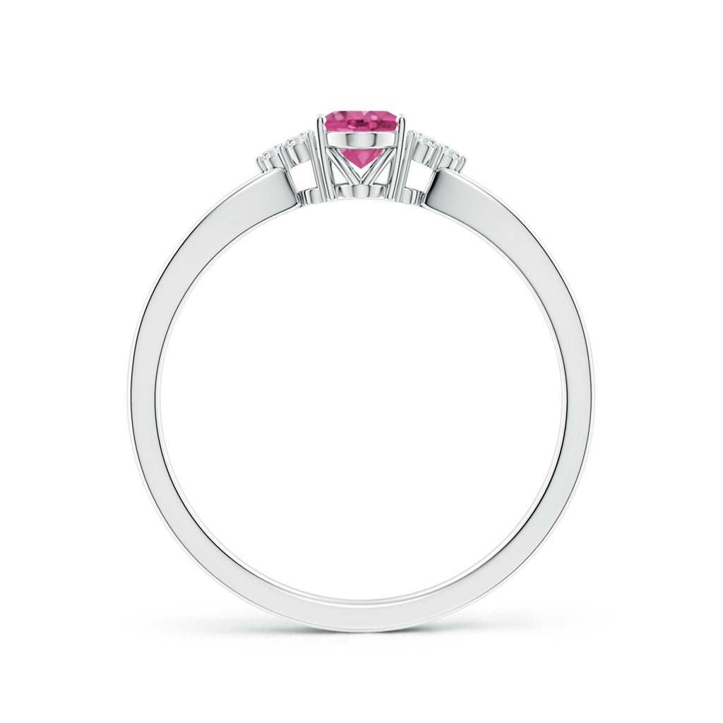 6x4mm AAAA Oval Pink Sapphire Split Shank Ring with Trio Diamonds in P950 Platinum Side-1
